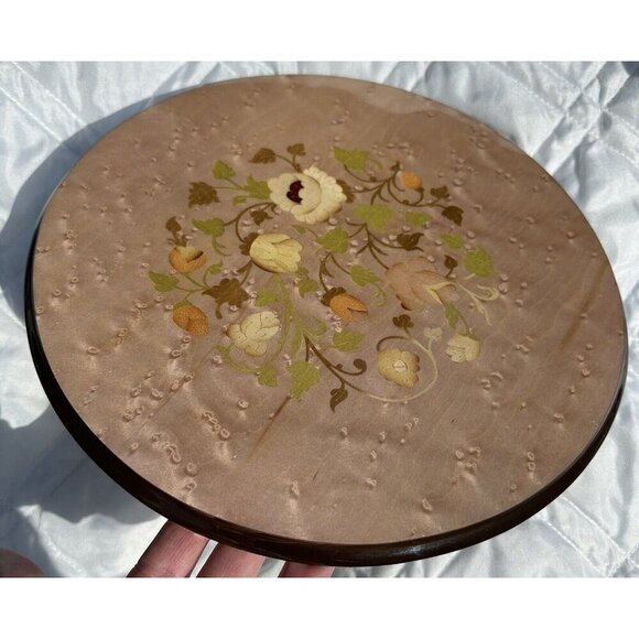 Rare Notturno Intarsio Inlaid Wood Works Factory Wall Plaque Floral Design - Picture 4 of 7